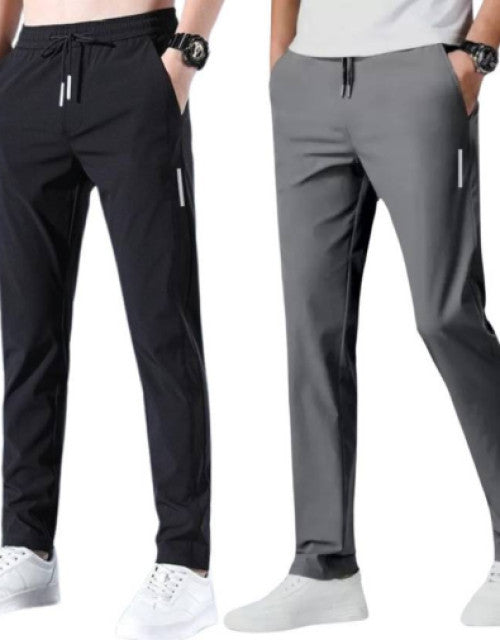 Men Solid Black, Grey Track Pants ( Pack of 2 )